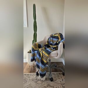 Mexican Falsa Blanket – Southwestern Woven Throw Blue Gold